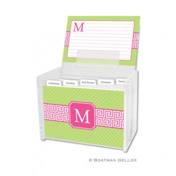 Recipe Box – Greek Key Band Pink 1 Recipe Box - Greek Key Band Pink