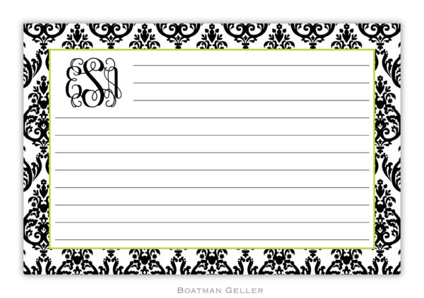 Recipe Cards – Madison Damask White w/Black 1 Recipe Cards - Madison Damask White w/Black