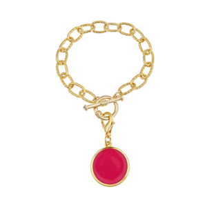 Gold Toggle Bracelet with Pink Disc
