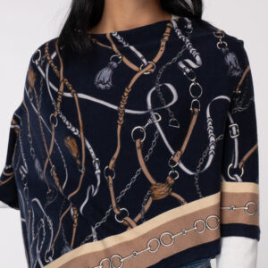 Cotton Cashmere Equestrian Print Poncho
