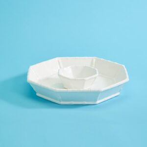 Faux Hampton Bamboo Fretwork Chip Platter and Dip Bowl Set (microwave safe and dishwasher safe) - Ceramic