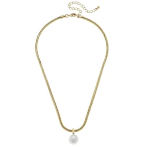 Brooklyn Pearl Pendant Necklace in Ivory & Worn Gold