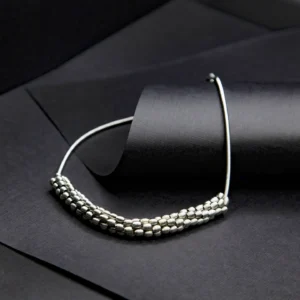 Short Silver Piano Wire Necklace with Woven Silver Bead