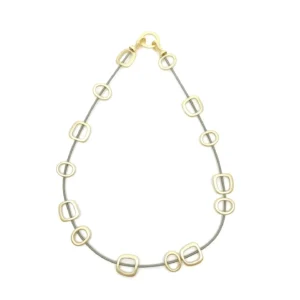 Short Wire Necklace W. Gold Squares & Metal Clasp