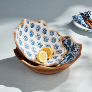 BLOCK PRINT SCALLOPED BOWL SET Of 2